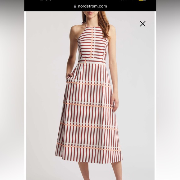 DU PARADIS St. Tropez Stripe Halter Neck Midi Dress in Coral Reef Stripe - Picture 12 of 16